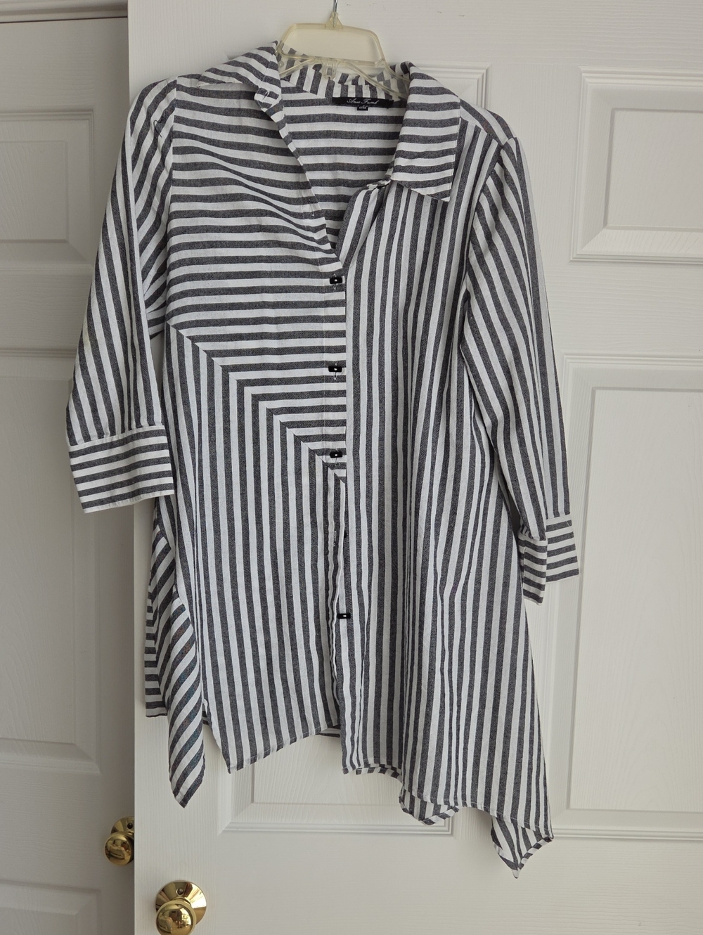 Striped Black & White Asymmetric Button-Down Shirt